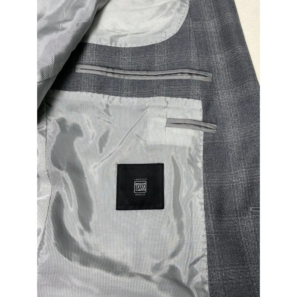 Hugo Boss Hutsons4 Grey Plaid Virgin Wool‎ Blazer Sport Coat Mens 38R Lanificio